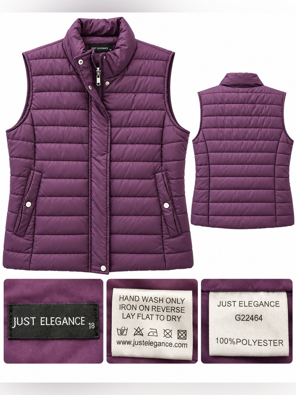 Just Elegance Purple Quilted Puffer Vest Women’s Size 18